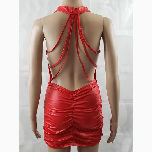 Holiday Party Dress Sexy Bodycon Mini Wet Look Red - Picture 9 of 12